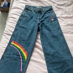 PacSun Blue Rainbow Embellished Flare Jeans